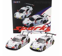 SET 2 MODELLINO AUTO STATICO SPARK PORSCHE 911 RSR PETIT LE MANS 2018 SCALA 1/64