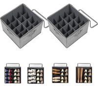 Set 2 Organizer Scarpe 16 Scomparti Pieghevole con Coperchio Trasparente Grigio