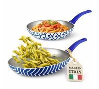 Set 2 Padelle Onda da 24 e 28 cm Antiaderenti Pentola con Manico Soft Touch Blu