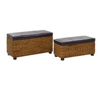 Set 2 Panche Giunco Marrone 85x40x45 cm | Con Cuscini, Gambe Legno Pioppo, Facile Montaggio, Uso Interno