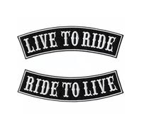 Set 2 patch biker “Live To Ride/Ride To Live” - toppe ricamate bianco/nero 30×7 cm - coppia termoadesiva o da cucire per gilet, giacche moto, zaini custom vintage - Motorcycle, fai da te.