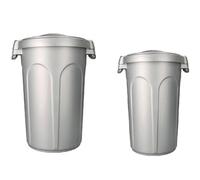 Set 2 Pattumiere Bidoni in Plastica Robusta 46L e 23L con Coperchio Ermetico a Clip Antiodore e Antirandagismo Pattumiera Spazzatura o dispensa chiusa per cibo animali silver per Interno ed Esterno