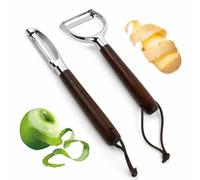 Set 2 Pelapatate Professionale in Acciaio Inox e Lega di Zinco, Pelapatate Multifunzione a Y e Dritto con Manico in Legno di Noce, Pela Patate e Verdure Ergonomico per Cucina