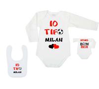 Set 2 pezzi body e bavaglino neonato stampa IO TIFO MILAN personalizzato nome