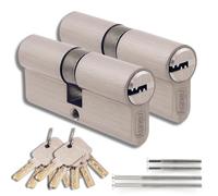 Set 2 Pezzi Cilindro per Serrature in Ottone 40/40mm, Cilindro a Doppia Serratura, Viti e Chiavi Incluse, Montabile Facilmente, Serratura per Porte e Garage, Chiave Unica, Lunghezza 80mm