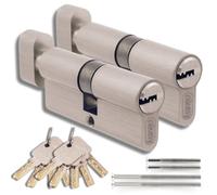 Set 2 Pezzi Cilindro per Serrature in Ottone 40/40mm, Cilindro con Pomello, Viti e Chiavi Incluse, Montabile Facilmente, Serratura per Porte e Garage, Chiave Unica, Lunghezza 80mm