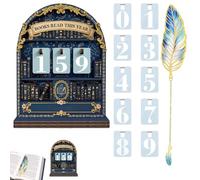 Set 2 Pezzi Contatore di Libri Letti in Legno Blu con Segnalibro Piuma | Contalibri Manuale da 0 a 999 con Base per Scrivania Libreria e Camera da Letto Regalo di Lettura per Lettori e Insegnanti