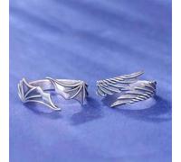 Set 2 pezzi di anelli vintage a forma di ali di angelo e diavolo, adatti per coppie o migliori amici, taglia regolabile adatta a ragazze giovani, una scelta di regalo ideale per loro. 2 pezzi/setAnima