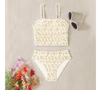Set 2 pezzi di costumi da bagno per ragazze pre-adolescenti, tankini con stampa di creature oceaniche carini, adatti per viaggi, vacanze, spiaggia estiva 8Y,9Y,10Y,11Y,12YPianteTessuto