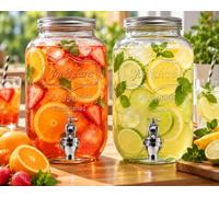 SET 2 PEZZI Dispenser 4 L per Bevande in Vetro Con Rubinetto Contenitore Bevande Aromatizzate Erogatore Aperitivi per Feste Cocktail Fontana Bevande in Vetro Mod. LIMERICK