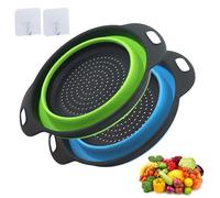 Set 2 Pezzi Grande Scolapasta in Silicone Pieghevole, Blu e Verde, Cucina Pieghevole sopra Il Lavandino del Silicone Colander/Setacci, Lavabili in Lavastoviglie(28.5CM)
