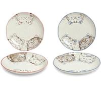 Set 2 Pezzi Piatti Profondi Gatti Edo Giappone - Ø19,5 cm - Porcellana Ceramica - Grandi Piatti da Pranzo e Colazione - Stile Giapponese