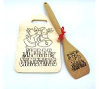 Set 2 pezzi REGALO di NATALE Tagliere + cucchiaio natalizio Decorazione cucina
