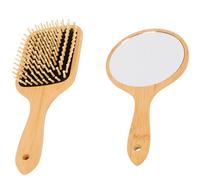 Set 2 PEZZI Spazzola Capelli + SPECCHIO in BAMBU, Districante Capelli, Spazzole Pettine Capello, Crespi Ondulati Ricci, Elegante Universale, Pettinare Asciugare Shampoo (BAMBU SPAZZOLA + SPECCHIO)