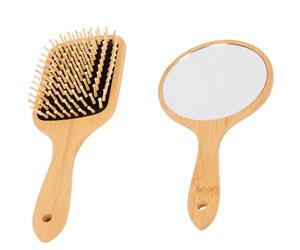 Set 2 PEZZI Spazzola Capelli + SPECCHIO in BAMBU, Districante Capelli, Spazzole Pettine Capello, Crespi Ondulati Ricci, Elegante Universale, Pettinare Asciugare Shampoo (BAMBU SPAZZOLA + SPECCHIO)