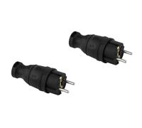 Set 2 pezzi - Spina Schuko Gomma Nera 2 Poli piu Terra 16A 250V Connettore Elettrico Maschio Resistente Cavi Prolunga