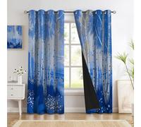 Set 2 Pezzi Tende Decorative Foresta Betulle Oceano, Tende Isolamento Termico Paesaggio Invernale Fantasy Per Soggiorno Camera Da Letto, Oscuranti In Tessuto Con Occhielli, Blu Reale, 140Lx220A Cm