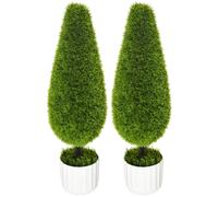 Set 2 Piante Cipresso Artificiali H90 Cm con Vaso Ø12x16 cm Verde e Bianco