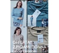 Set 2 Pigiama donna jukon cotone caldo interlock manica lunga serafino invernale