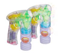 Relaxdays 2 Pistole Sparabolle LED, Spara Bolle per Bambini, Gioco Elettrico con Batterie e Ricarica Sapone, Colorato, 15 x 13 x 5 cm