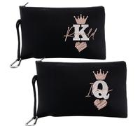 Set 2 Pochette da Viaggio Personalizzate per Coppia Uomo Donna - Pochette Nere in Tela Doppio Strato - Con Nomi Ricamati - Idea Regalo San Valentino, Anniversario, Lui e Lei ''KING AND QUEEN''