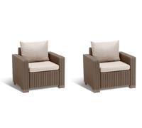 Keter Set di Due Poltrone da Giardino California, Dotate di Cuscini su Seduta e Schienale, 83x68x71,5 H, Realizzata con Caratteristica Finitura Intrecciata, Colore Cappuccino