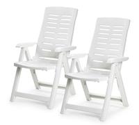 Set 2 Poltrone da Giardino Pieghevoli Multiposizione in Polipropilene Bianco 60x61x109 cm Coppia Sedie Relax per Esterno Terrazzo e Balcone Resistenti 150 kg
