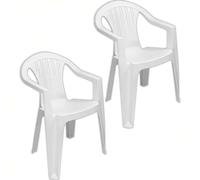 Sicignano | Set 2 Poltrone Ratak Schienale Basso Monoblocco Impilabile Bianca Finitura Opaca, 56x54x79h cm - Sedia con Braccioli Plastica Arredo Interno Esterno Giardino Balcone Terrazzo Made in Italy