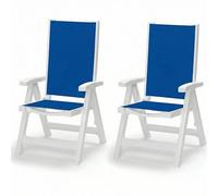 Set 2 Poltrone Sedia da Giardino Pieghevole 5 Posizioni large Bianca in Tecnopolimero e Tessuto blu Traspirante Idrorepellente per Esterno 62x68x110cm Comfort e Relax Outdoor Esmeralda Tex sca-b