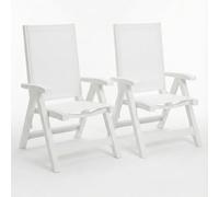 Set 2 Poltrone Sedia da Giardino Pieghevole 5 Posizioni large Bianca in Tecnopolimero e Tessuto Traspirante Idrorepellente per Esterno 62x68x110cm Comfort e Relax Outdoor Esmeralda Tex sca-b