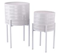 Set 2 porta vasi 20x36 cm e 25 x43 cm in ferro con piedistallo, bianco, Esté