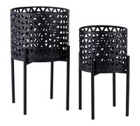 Set 2 porta vasi 20x36 cm e 25 x43 cm in ferro con piedistallo, nero, Esté