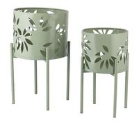 Set 2 Porta vasi 20x36 cm e 25 x43 cm in Ferro con piedistallo, Verde, Esté