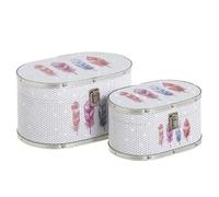 Set 2 Portagioie Necessaire Piume con Strass e Chiusura in Metallo 2 Dimensioni