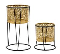 Set 2 Portavasi Ø21x40-19x22 cm in Metallo Nero e Oro