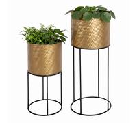 Relaxdays supporti per vasi 2er Set, 41x18 cm e 60x20 cm, metallo, per soggiorno e ingresso, nero/oro