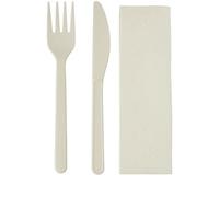 Set 2 Posate biodegradabili e 100% compostabili forchetta Coltello tovagliolo 2 veli stoviglie bio Eco Friendly (50)