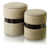 Set 2 Pouf Contenitore Rotondo Tortora Sgabello Poggiapiedi Capiente e Imbottito
