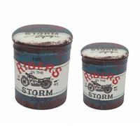 Set 2 Pouf Contenitore Tondo in MDF Moto Blu