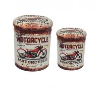 Set 2 Pouf Contenitore Tondo in MDF Moto Grigio Chiaro