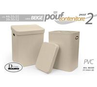 SET 2 POUF CONTENITORI COLORE BEIGE IN PVC CON MANICI E COPERCHIO AVA-811333