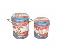 Set 2 pouf contenitori da seduta in MDF e PVC con grafiche 3D Linea Industrial