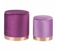 Set 2 pouf design in tessuto effetto velluto, base dorata, Sibilla