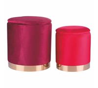 Set 2 pouf design in tessuto effetto velluto, base dorata, Sibilla