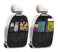 Set 2 Protezioni Sedile Auto con Tasche + 2 Ganci per Auto, Coprisedili Anti-calcio Impermeabili per Bambini Tessuto Oxford Anti-Sporco Facile da Pulire e Pieghevole per Bambini Cani Gatti(Nero)