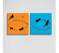 Set 2 quadri moderni “Peter Pan” su tela |Q557| decorazione cameretta bambini