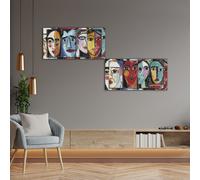 Set 2 Quadri Moderni Stile Picasso | Arte Astratta per Soggiorno su Tela Q1501