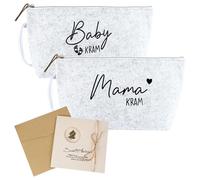 Set 2 Regali per Future Mamme Mama Kram Borsa per Cosmetici in Feltro con Cerniera，regalo per le donne incinte, regalo per la gravidanza per la nascita per la nuova