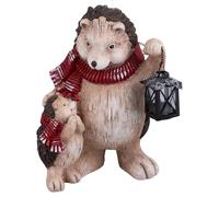 Set 2 Riccio natalizio in poliresina con lanterna led h. 37,5 cm, Xmas