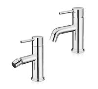 Set 2 rubinetti miscelatori lavabo e bidet completo di piletta, in ottone cromato, serie Manola (Set lavabo e bidet)